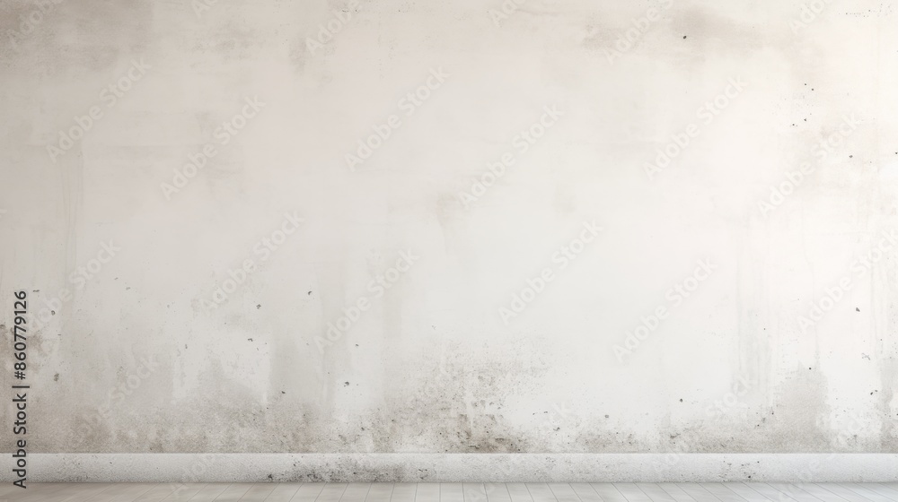 Textured white wall with various marks, a rough textured floor, and no objects or furniture in the frame. The image is serene yet has an aged look. Textured white wall with various marks, a rough textured floor, and no objects or furniture in the frame. The image is serene yet has an aged look.