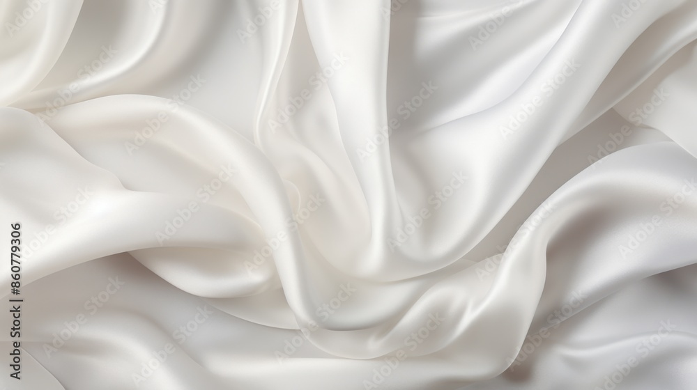 Fototapeta premium A close-up of soft and lustrous white silk fabric with subtle folds, capturing the delicate and luxurious texture synonymous with sophistication and elegance.