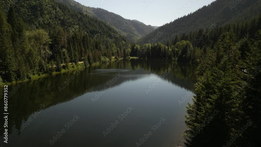 Aerial of beautiful pond in Clearwater national forest in summer in Idaho Aerial of beautiful pond in Clearwater national forest in summer in Idaho