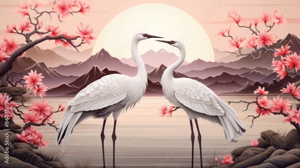 Naklejka premium flamingos in the lake