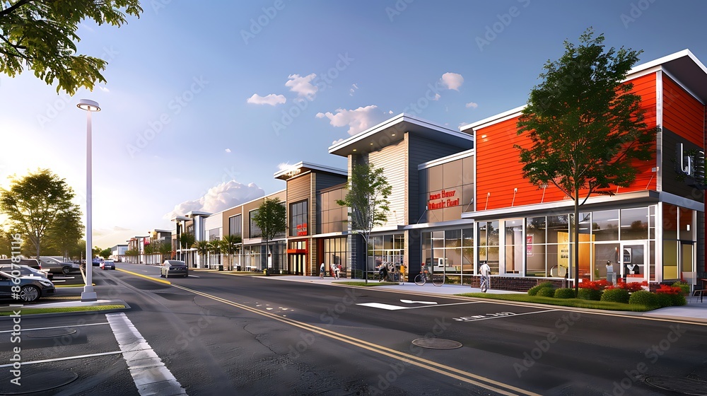 Obraz premium urban renewal project where dilapidated buildings are replaced with vibrant commercial spaces clad in James Hardie Siding
