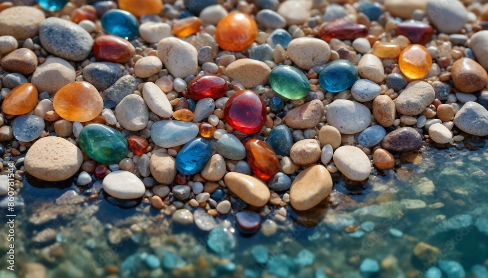A mosaic of pebbles meets the turquoise waters of the aegean sea A mosaic of pebbles meets the turquoise waters of the aegean sea