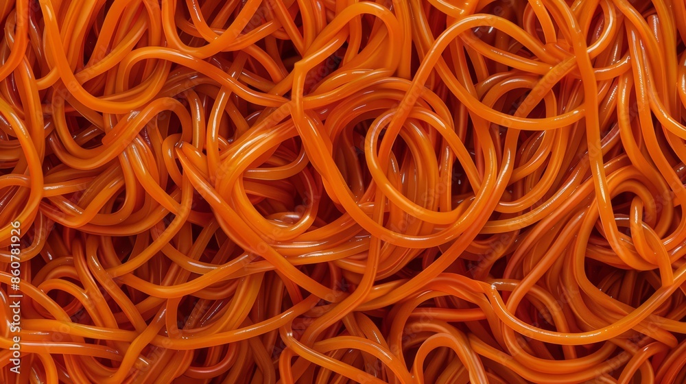 A close up of a pile of noodles with orange sauce, AI A close up of a pile of noodles with orange sauce, AI