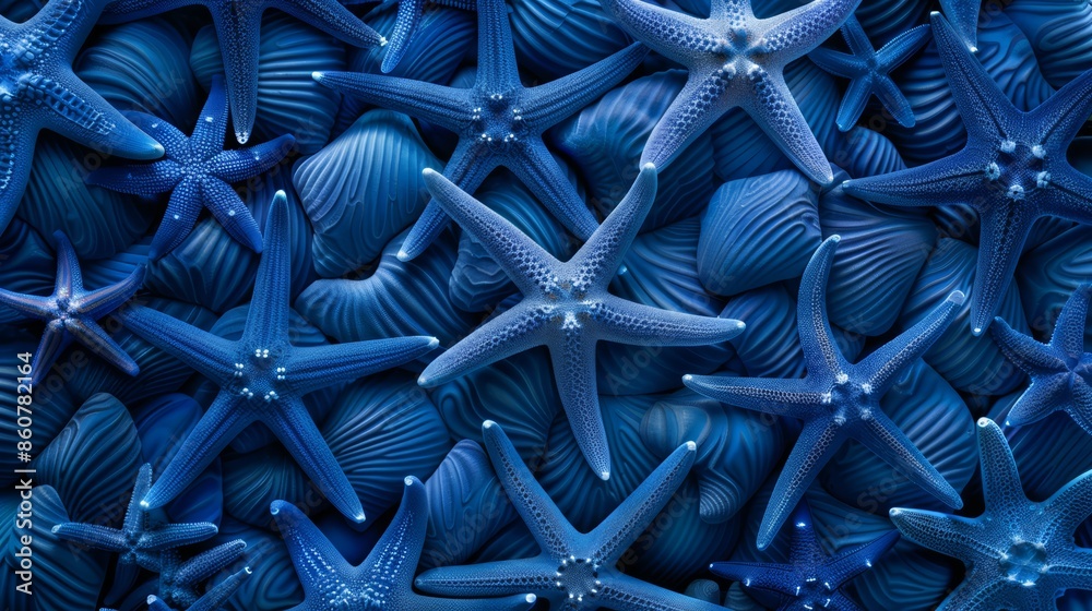 A blue and white starfishs are arranged in a pattern, AI A blue and white starfishs are arranged in a pattern, AI