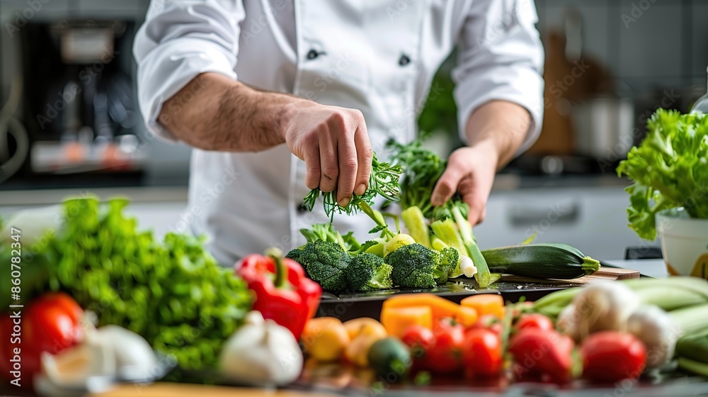 Chef Preparing Fresh Vegetables in a Modern Kitchen Chef Preparing Fresh Vegetables in a Modern Kitchen