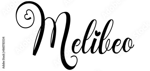Melibeo - colore nero - parola nome scritta con cuori - ideale per website, presentazioni, biglietti, banners, sweatshirt, stampe, cricut, silhouette, sublimazioni, etichette, adesivi