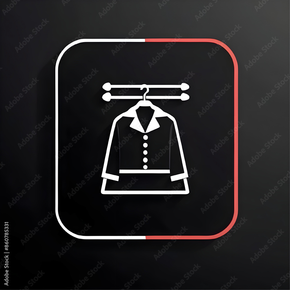 Ready to Wear: A minimalist icon of a women's jacket neatly hung on a clothes rack, perfect for fashion and retail themes. Ready to Wear: A minimalist icon of a women's jacket neatly hung on a clothes rack, perfect for fashion and retail themes.