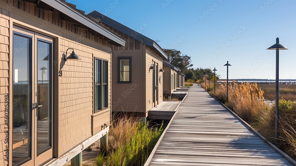 series of artist studios along a coastal boardwalk, each clad in fiber cement siding treated to resist salt and moisture, ensuring that the artists' workspaces are both inspiring and durable