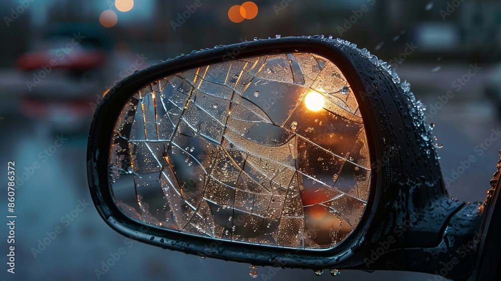 Cracked Car Mirror in the Rain Cracked Car Mirror in the Rain