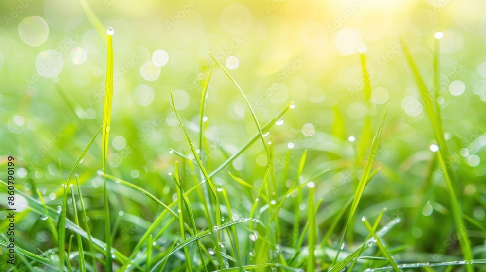 Dew Drops on Green Grass in Sunlight Dew Drops on Green Grass in Sunlight