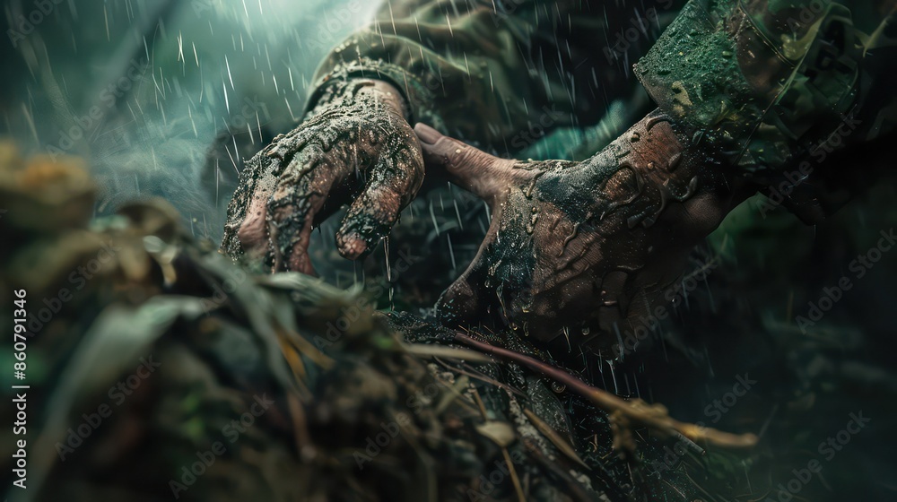 A grieving comrade holding the hand of a dead soldier A grieving comrade holding the hand of a dead soldier