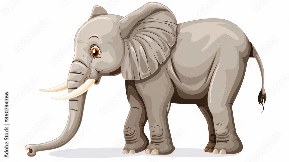 A highly detailed animated elephant with prominent tusks shown in profile view. The illustration captures the elephant's grandeur and strength within a minimalistic setting. A highly detailed animated elephant with prominent tusks shown in profile view. The illustration captures the elephant's grandeur and strength within a minimalistic setting.