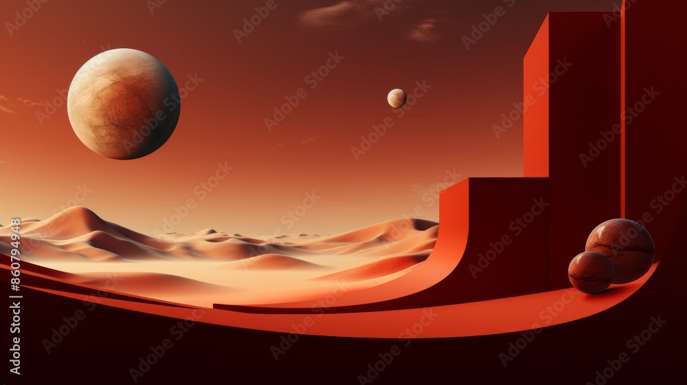 A surreal artistic landscape featuring multiple planets in the sky and ...