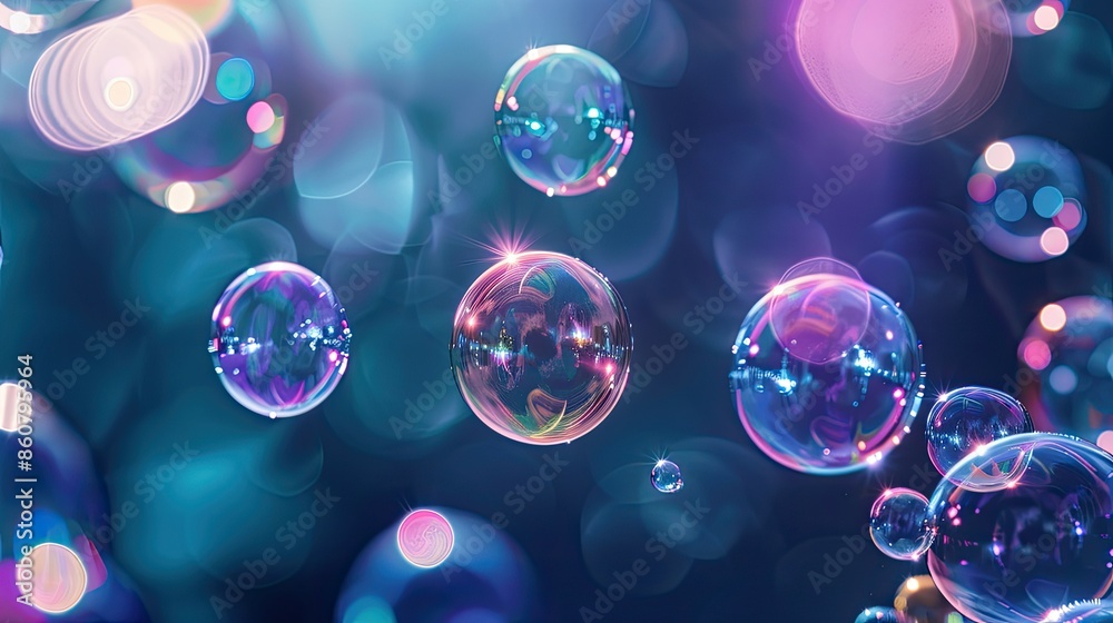 Macro spectrum of soap bubbles against dark backdrop