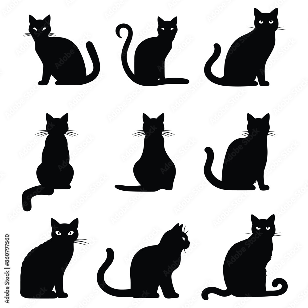 set of cats silhouettes set of cats silhouettes