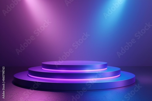 blue, purple podium, lights shining on the podium © Khoirul Project
