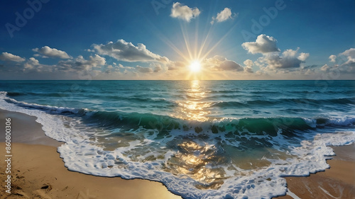 Fototapeta Naklejka Na Ścianę i Meble -  A picture of the sea blue water and the bright.