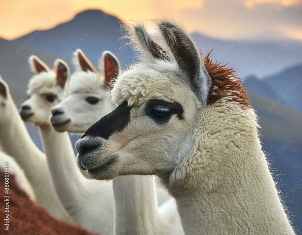 Obraz premium Alpacas are South American natives that were developed from the now-rare and protected Vicuna wild breed.