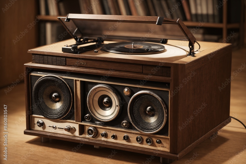 Obraz premium Retro record player with a nostalgic touch and detailed textures