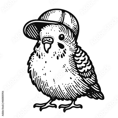 cool budgerigar parrot wearing a cap sketch
