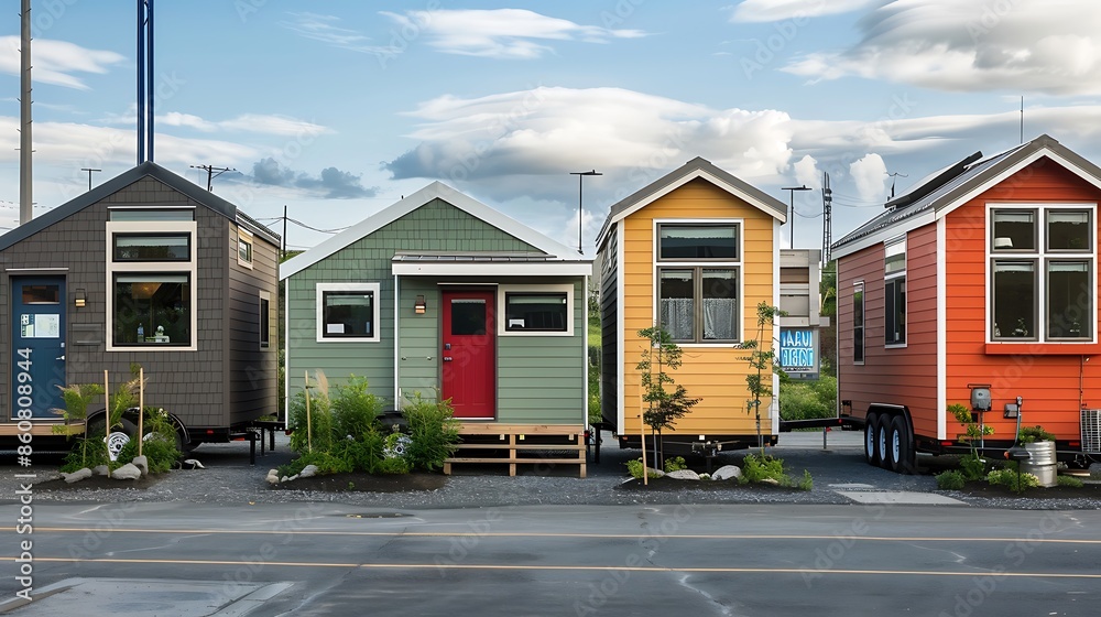 series of innovative tiny homes in an urban setting Stock Photo | Adobe ...