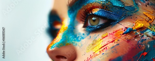 Close-up of a model showcasing creative makeup for a beauty and cosmetics campaign