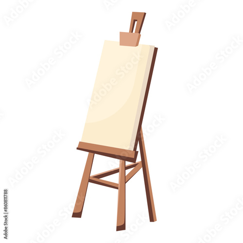 Artistic canvas in easel, wooden tools, cartoon vector illustration design in flat style. Vector easel isolated on white background