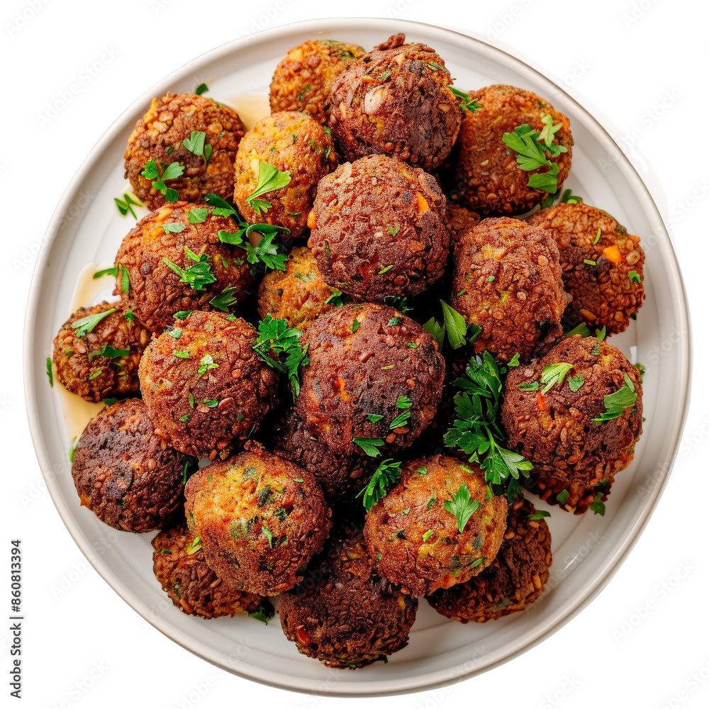 A delicious plate of golden-brown falafel balls garnished with fresh herbs, perfect for a tasty and healthy meal option. A delicious plate of golden-brown falafel balls garnished with fresh herbs, perfect for a tasty and healthy meal option.
