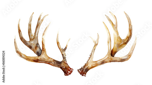 Watercolor deer antler isolated on white background. 