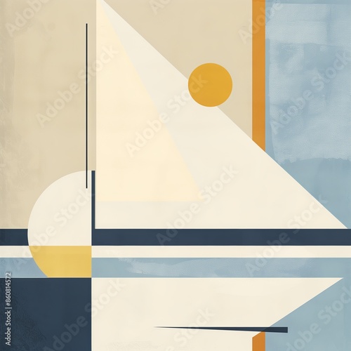 a painting of abstract geometric shapes like a sailboat
