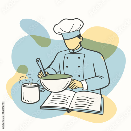 A flat illustration of a chef creating a new recipe flat vector art