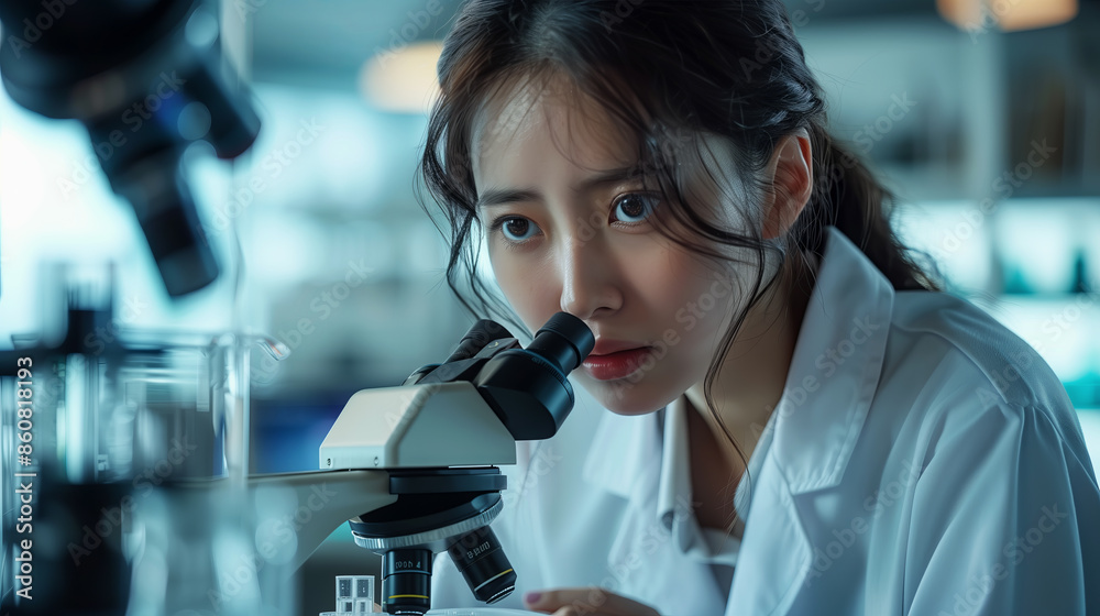 Female Asian Scientist Using Microscope In Research Lab Stock Photo ...