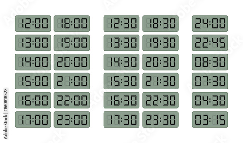electronic time zones. Time zones with digital fonts. Clock concept on electronic screen. clock concept on digital screen