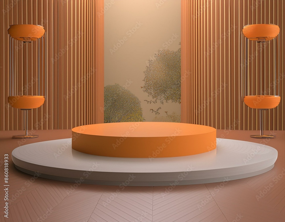 Abstract 3D room with realistic cylinder pedestal podium set and Minimal scene for product display presentation. geometric platform. Stage for showcase. 3D rendering 3D illustrator Abstract 3D room with realistic cylinder pedestal podium set and Minimal scene for product display presentation. geometric platform. Stage for showcase. 3D rendering 3D illustrator