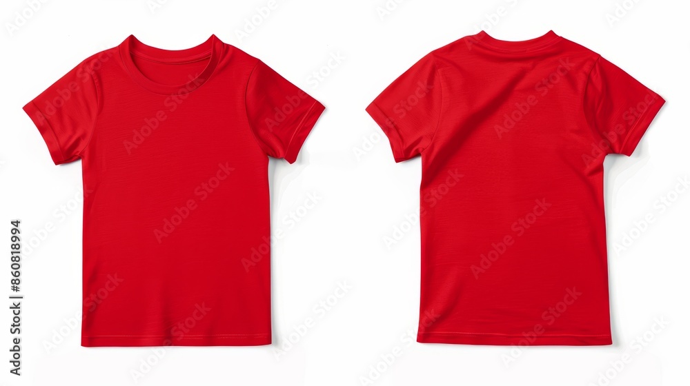 Red kids t-shirt mock up, front and back view, isolated. Plain red shirt mockup. Tshirt design template. Blank tee for print