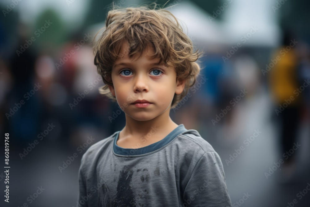 Portrait of a cute little boy with blue eyes in the street Portrait of a cute little boy with blue eyes in the street