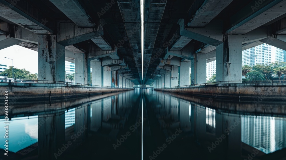 Symmetrical Overpass Going Over a River in Singapore Symmetrical Overpass Going Over a River in Singapore