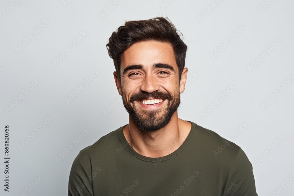 Portrait of handsome young man with beard smiling and looking at camera Portrait of handsome young man with beard smiling and looking at camera