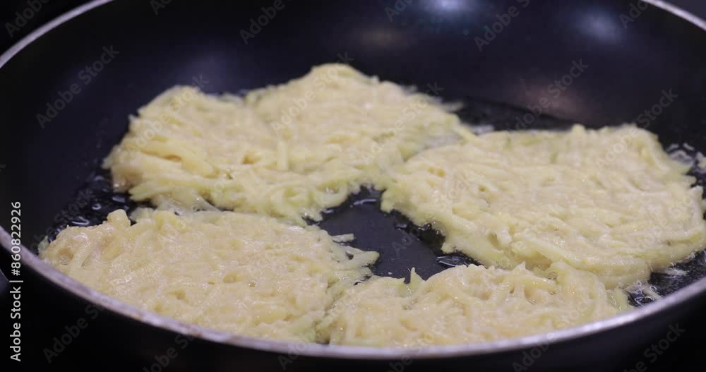 Pancakes are fried in oil in a frying pan. Video recipe. Pancakes are fried in oil in a frying pan. Video recipe.