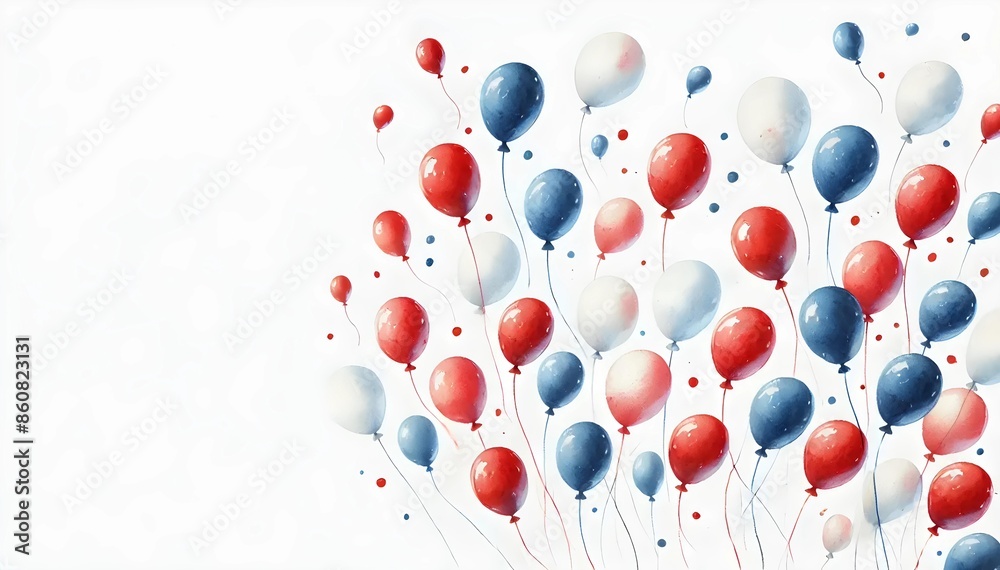 American Flag Balloons on White Background. US Colors, Stars And Stripes Abstract Balloon Design. Festive Flat Lay For 4th Of July, Independence Day. Generative AI American Flag Balloons on White Background. US Colors, Stars And Stripes Abstract Balloon Design. Festive Flat Lay For 4th Of July, Independence Day. Generative AI