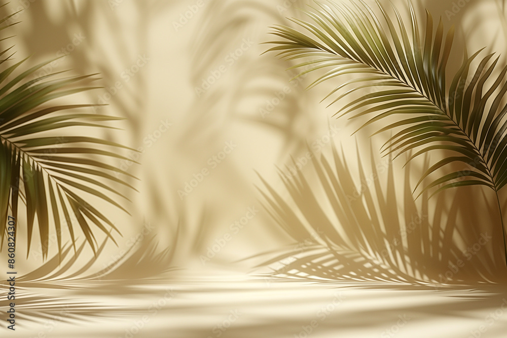 Fototapeta premium Tropical palm leaf shadows on beige background
