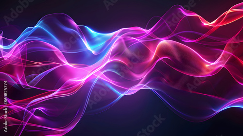Abstract digital neon waves flow the background with empty space for text design