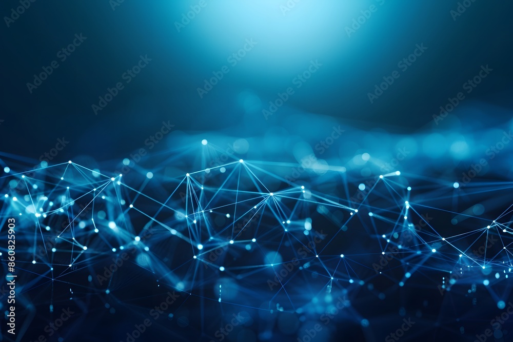 Abstract digital blue backdrop with cyber network and particles