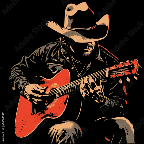 Illustration of Country Western music singer for use in professional slideshows, presentations, marketing materials, etc. Created with Generative AI technology