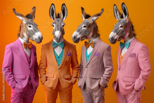 Fashionable Donkeys in Suits - Humorous Illustration - Concept of Stylish Animals