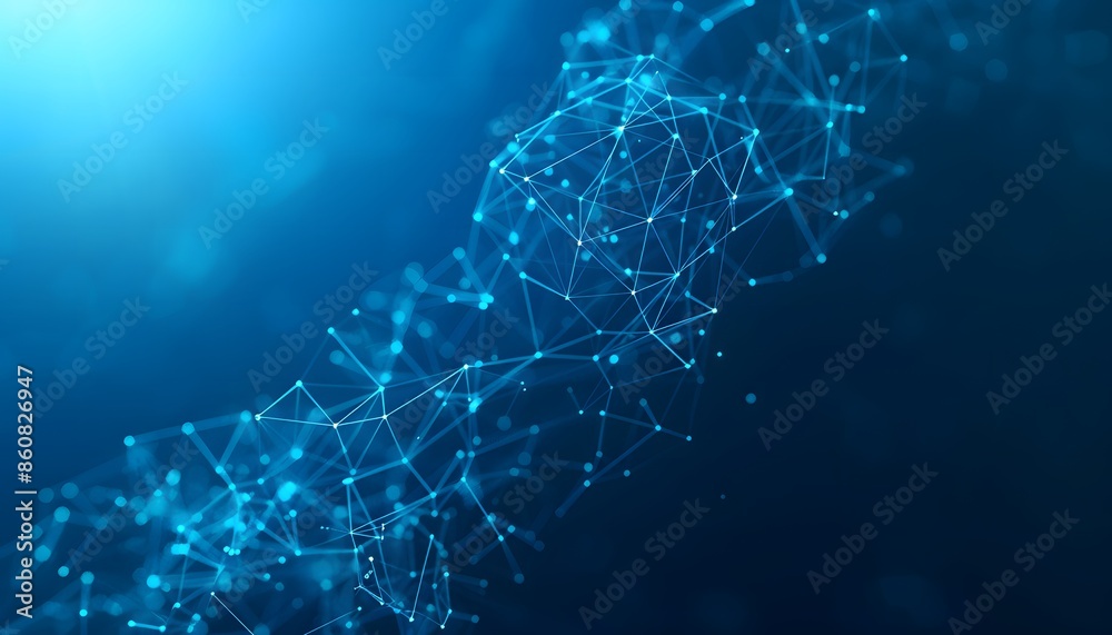 Blue digital backdrop with abstract cyber network and particles