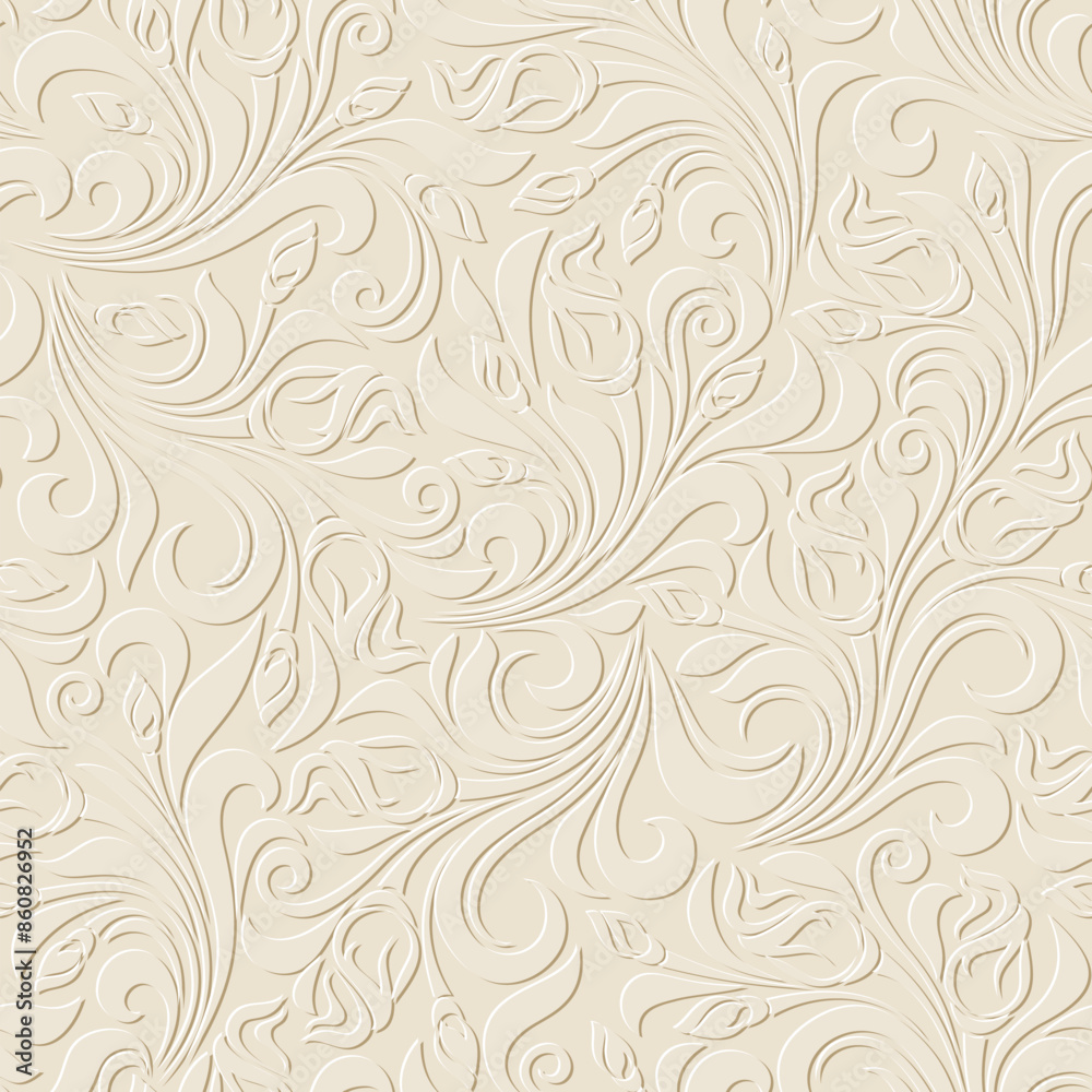 Seamless beige embossed floral pattern. Vector seamless print Seamless beige embossed floral pattern. Vector seamless print