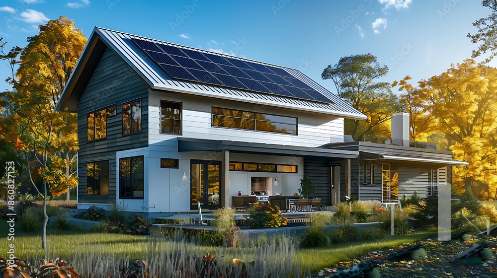futuristic home with James Hardie siding integrated with solar panels, portraying energy efficiency futuristic home with James Hardie siding integrated with solar panels, portraying energy efficiency