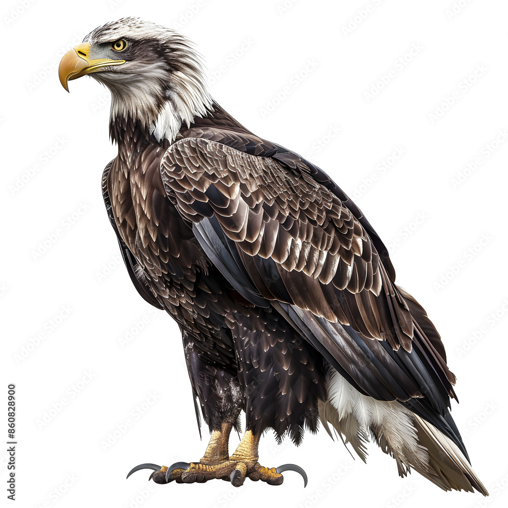 Obraz premium Clipart illustration of eagle on a white background. Suitable for crafting and digital design projects.[A-0003]