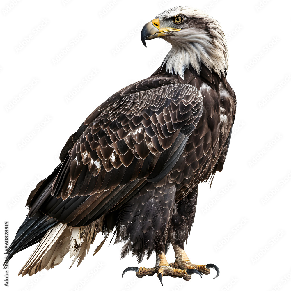 Obraz premium Clipart illustration of eagle on a white background. Suitable for crafting and digital design projects.[A-0001]